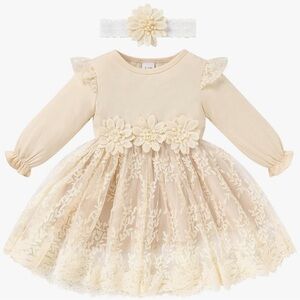 Elegant Cream Kids Formal Dress with Floral Details